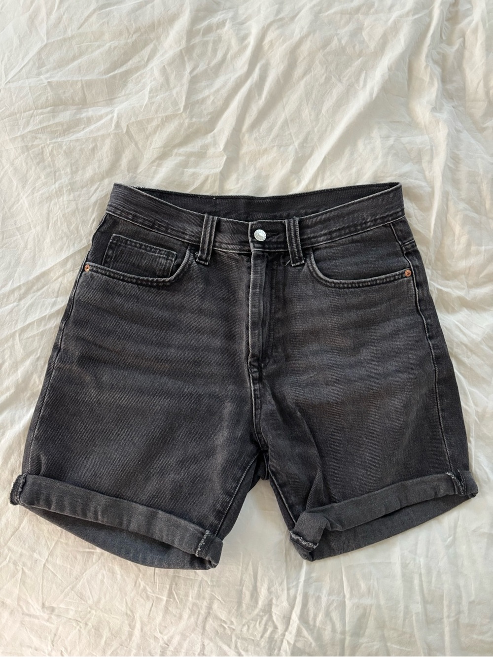 Zara Washed Black and Grey Denim Shorts